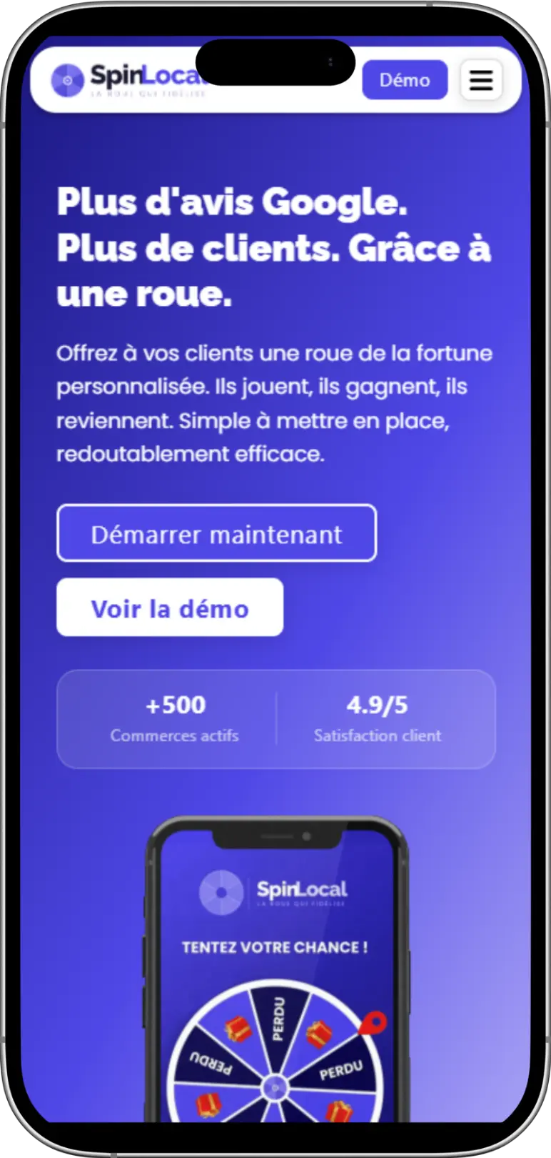 Affichage mobile du site Spin Local